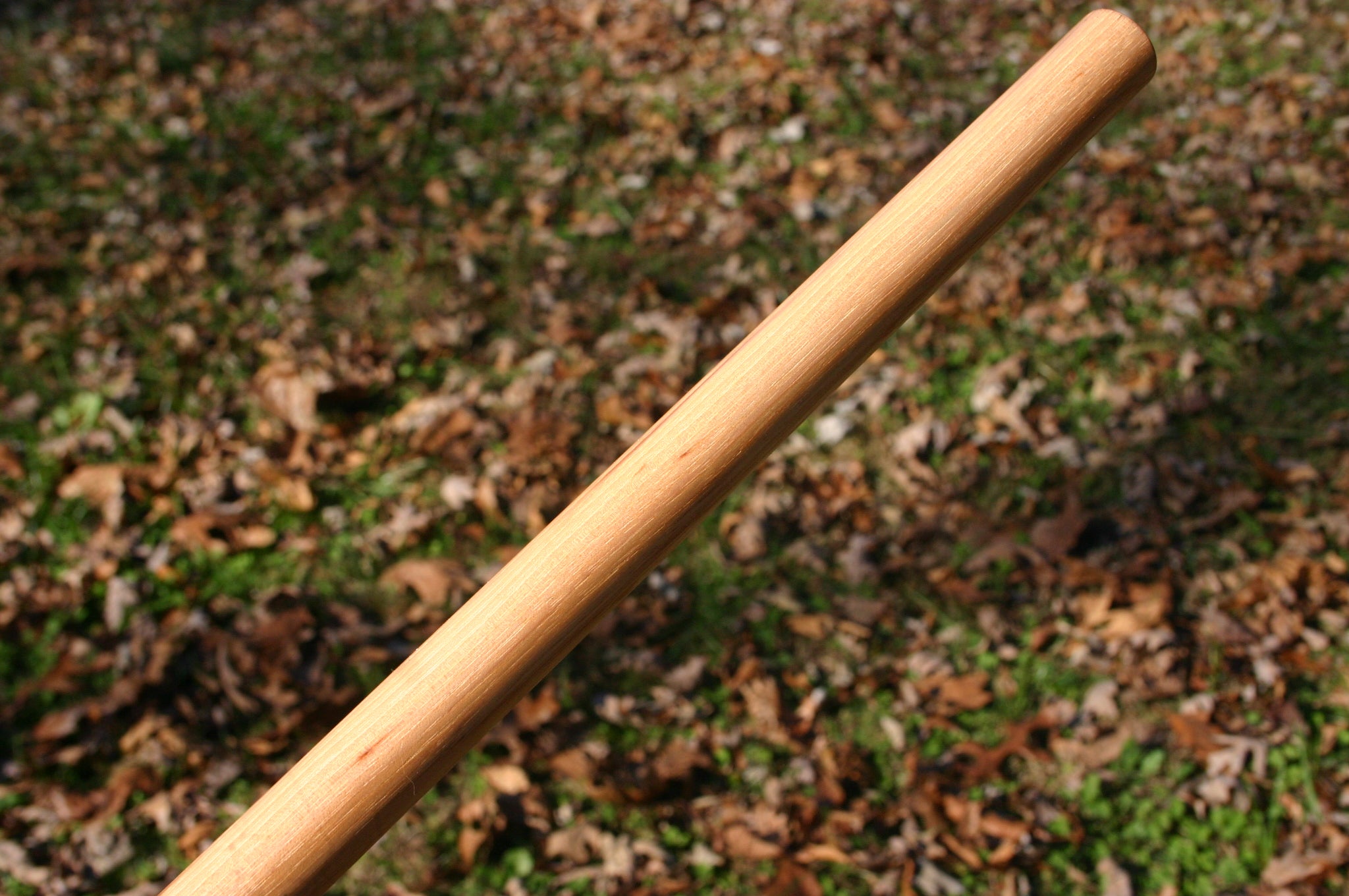 A Hickory  Arnis Martial arts weapon with a backdrop of fall leaves.
