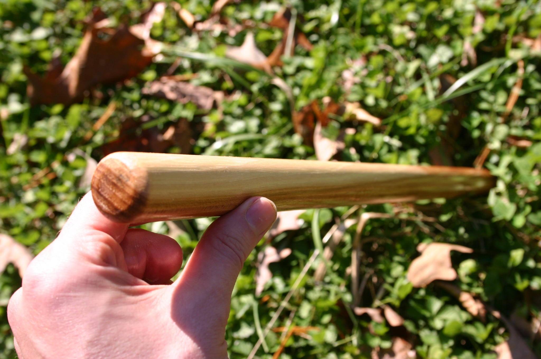 Holding a Handmade Hickory Tanbo Staff.