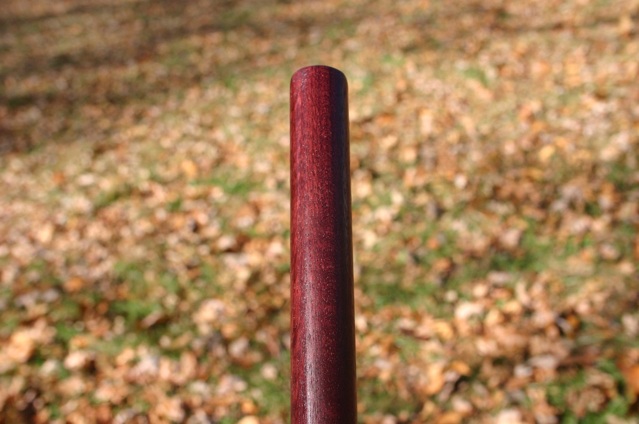 Tip of a Purple Heart Escrima Stick Outdoors. 
