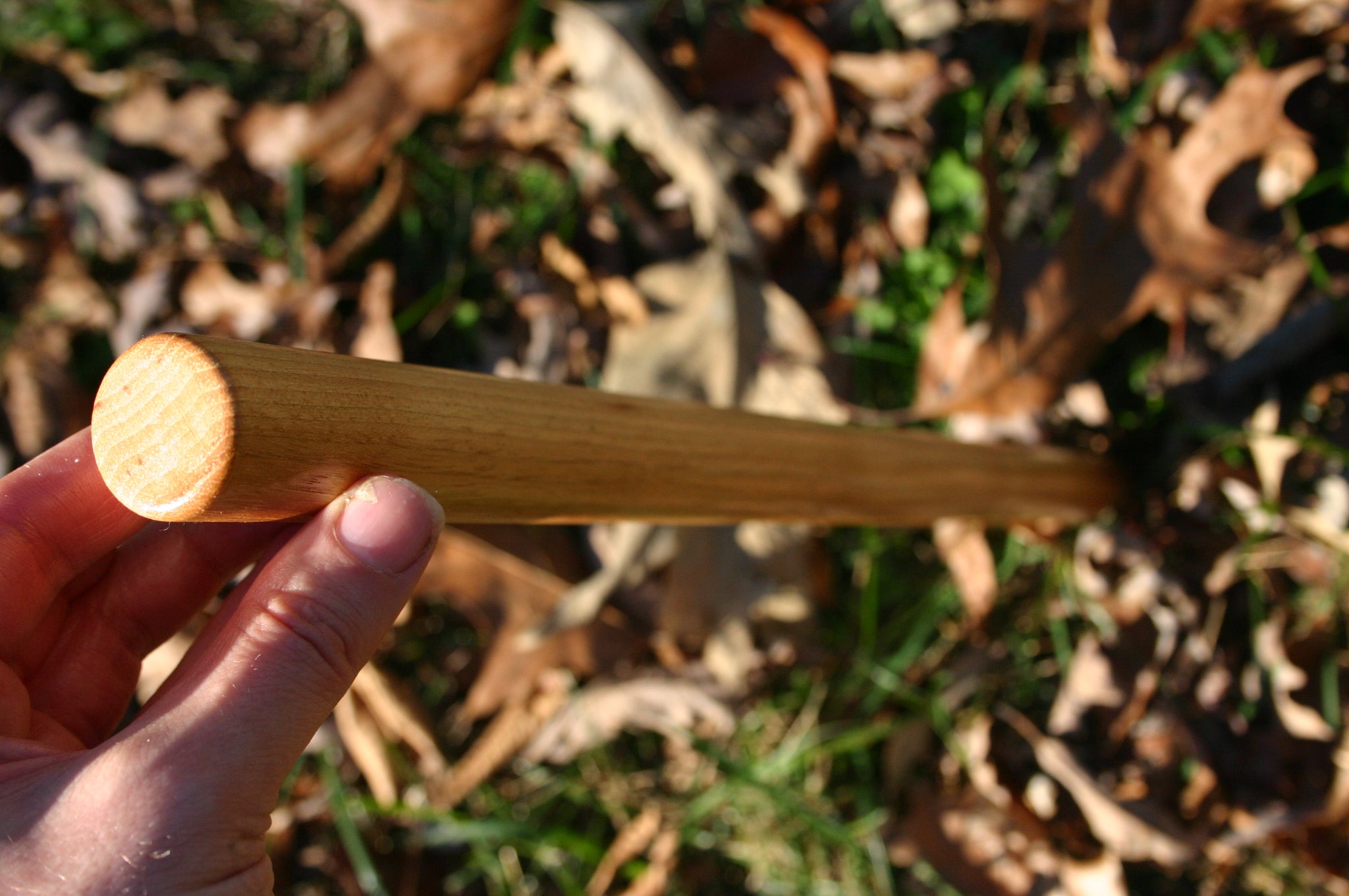 Showing off an extra heavy Tanbo staff outside .
