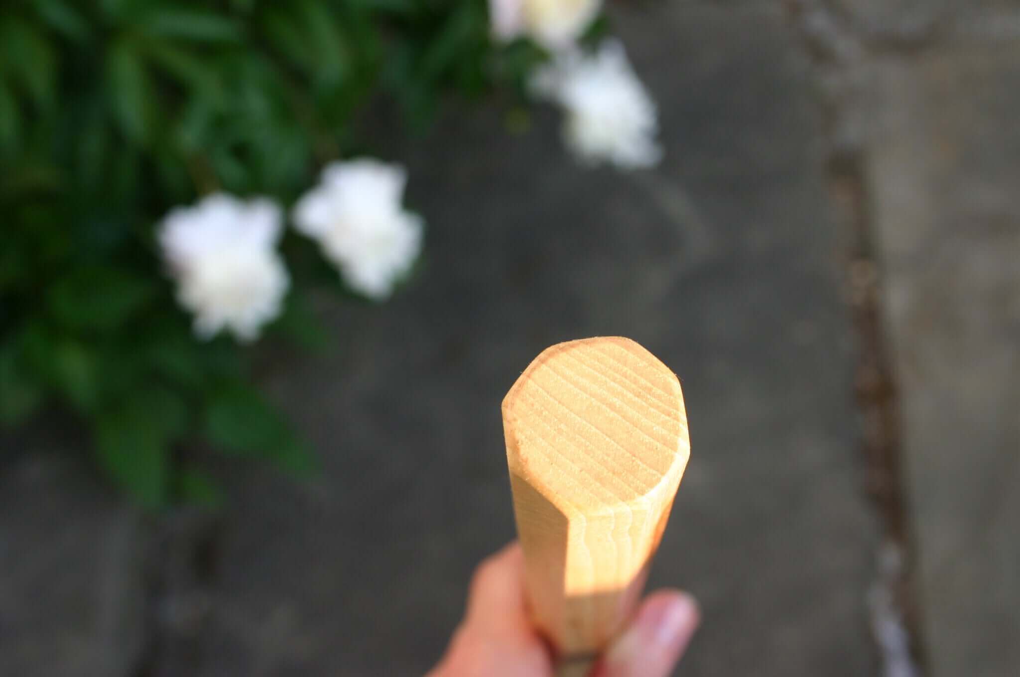 octagonal end of hickory staff. 8 sided. solid hickory hardwood by scrapwoodmartialarts LLC