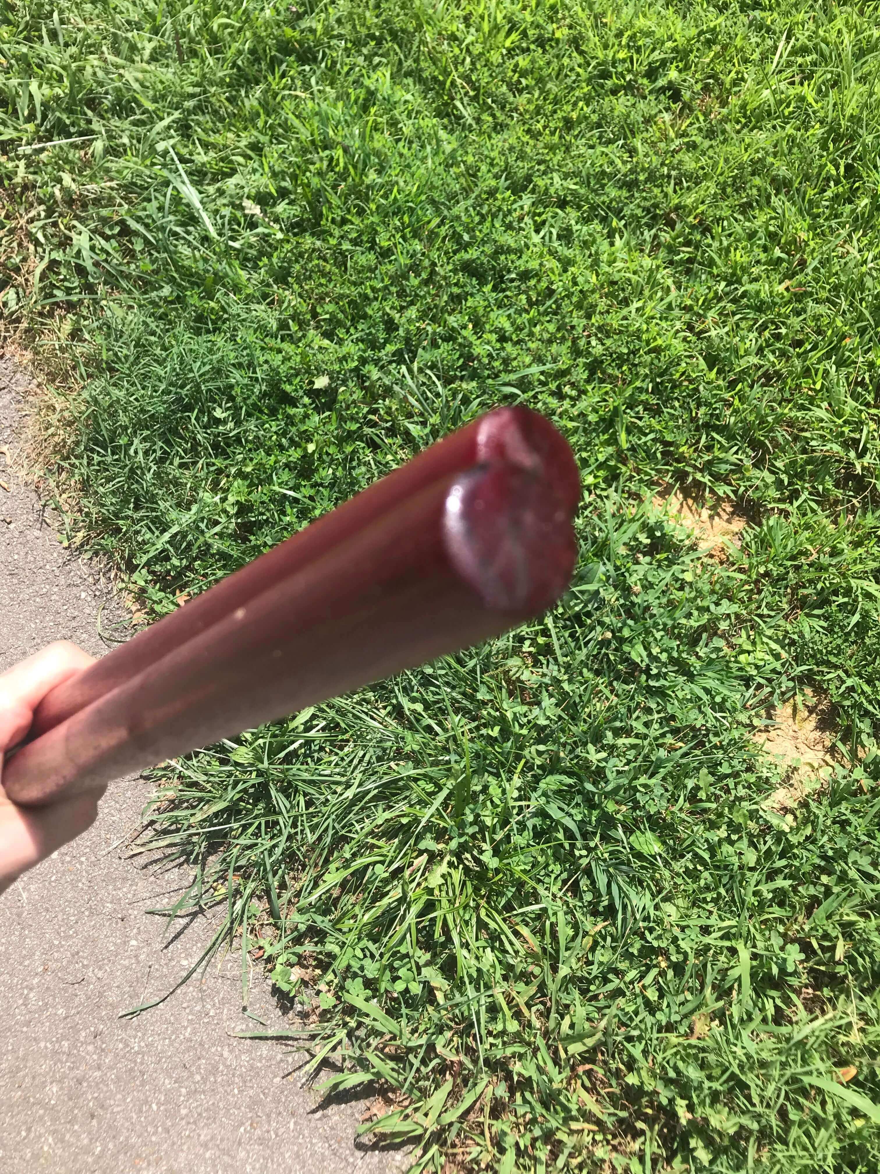 Holding handmade Purpleheart Tanbo.